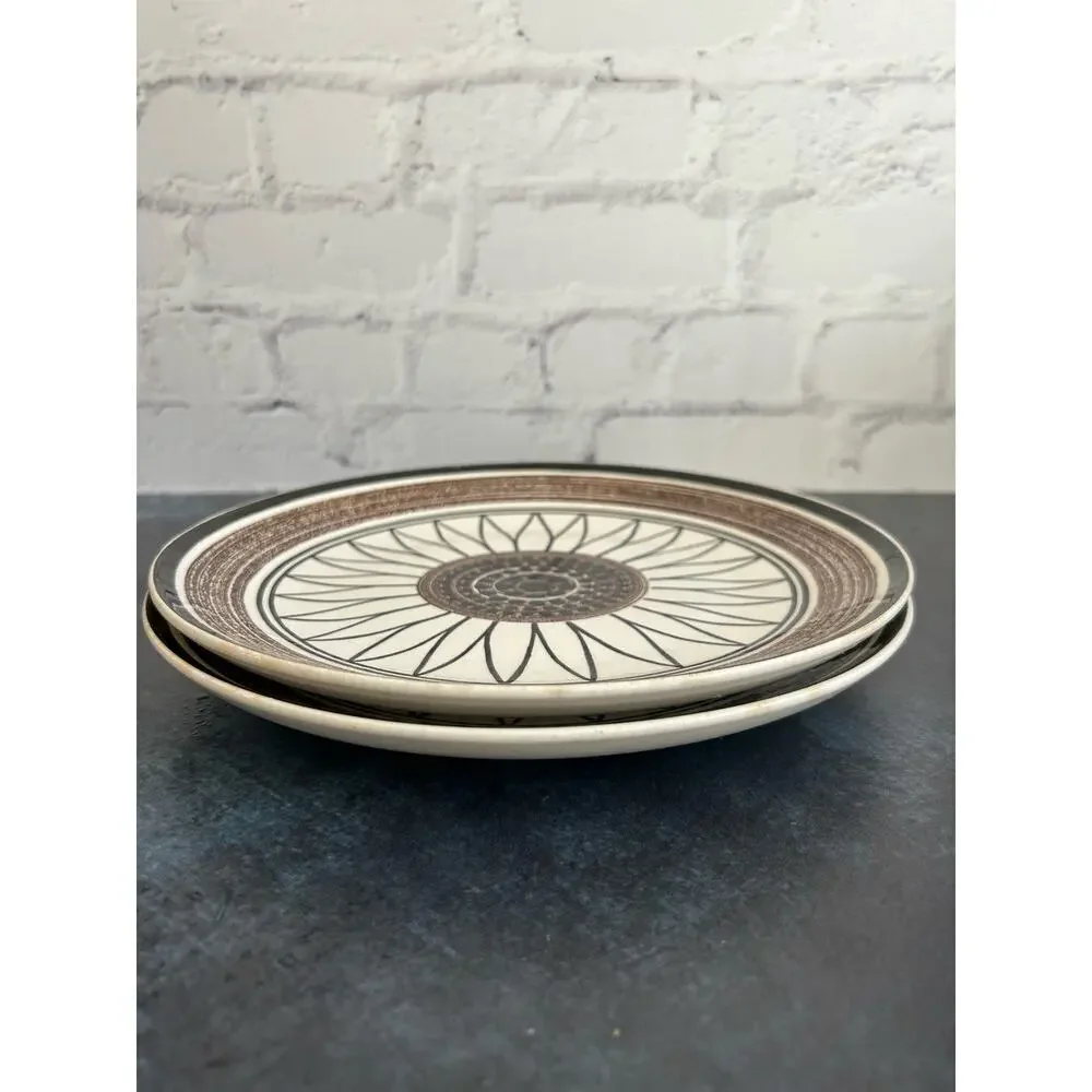 Cavalier Ironstone Boho Brown Floral Dinner Plates, Set of 2